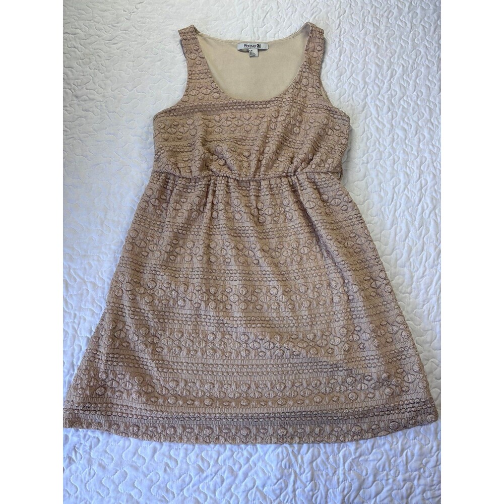 Forever 21 Brown Embroidered Lace Tank Short Dress size large